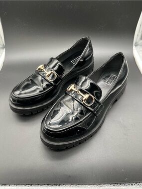 Black Patent Loafers with Gold Hardware